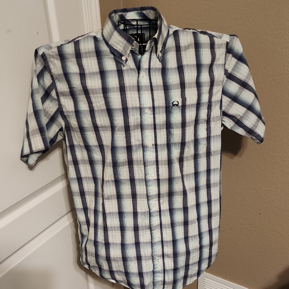 Cinch Men's Navy and White Plaid Button Down Shirt